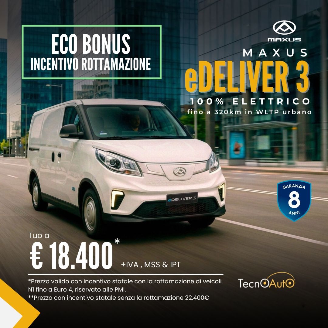 MAXUS eDELIVER 3 elettrico in promozione con Ecobonus